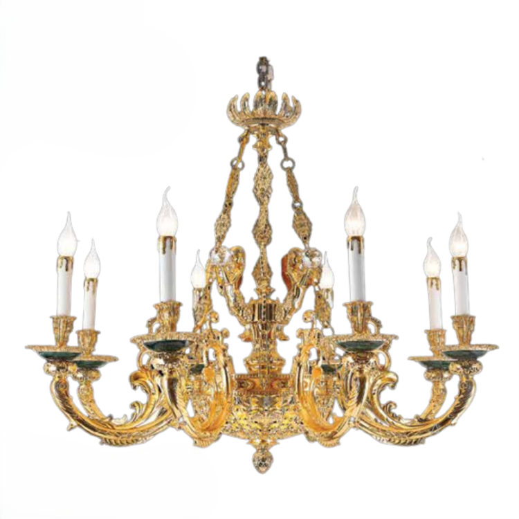 Đèn chùm đồng thả xích mạ vàng 24K thả bàn ăn tròn 8 tay CNQT-137-21 Thành Đạt